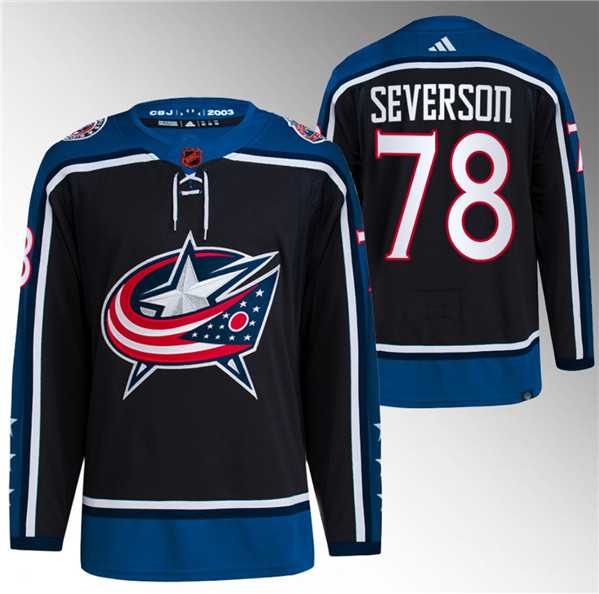 Mens Columbus Blue Jackets #78 Damon Severson Black 2022-23 Reverse Retro Stitched Jersey